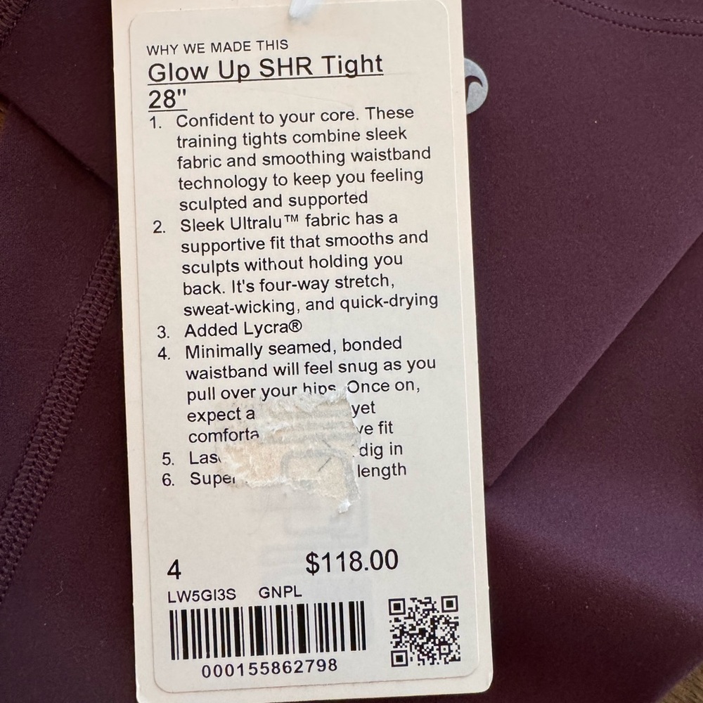 Lululemon Glow Up Super HR Leggings 28โ | Goodnight Plum | Size 4 | NWT - Picture 4 of 4